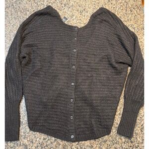 Moda International Black Knit Button Front Sweater Twist Back XL Womens